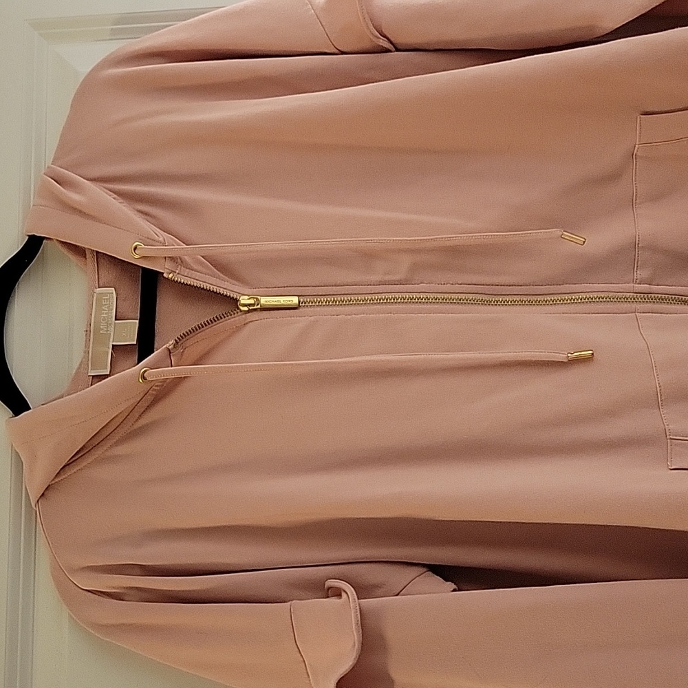 Michael Kors Ruffle Hooded Sweatshirt Jacket